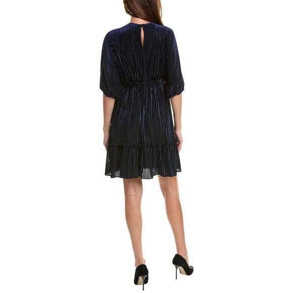 Taylor womens Velvet Burnout Black Stripe Mini Dress, Size 2, Blue - Picture 2 of 2